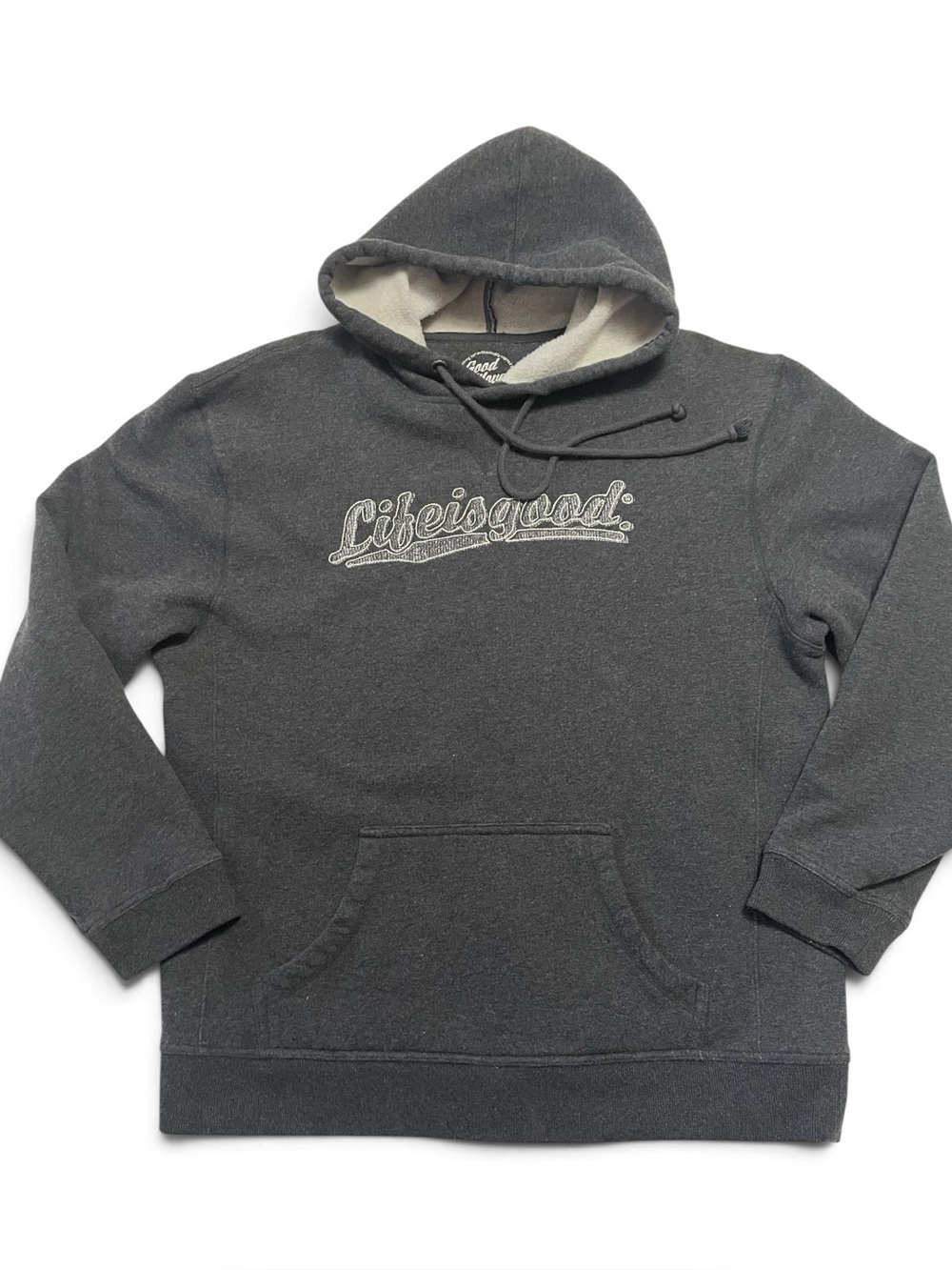 Life is Good Dark Gray Heavyweight Fleece Pullover Hoodie Size M